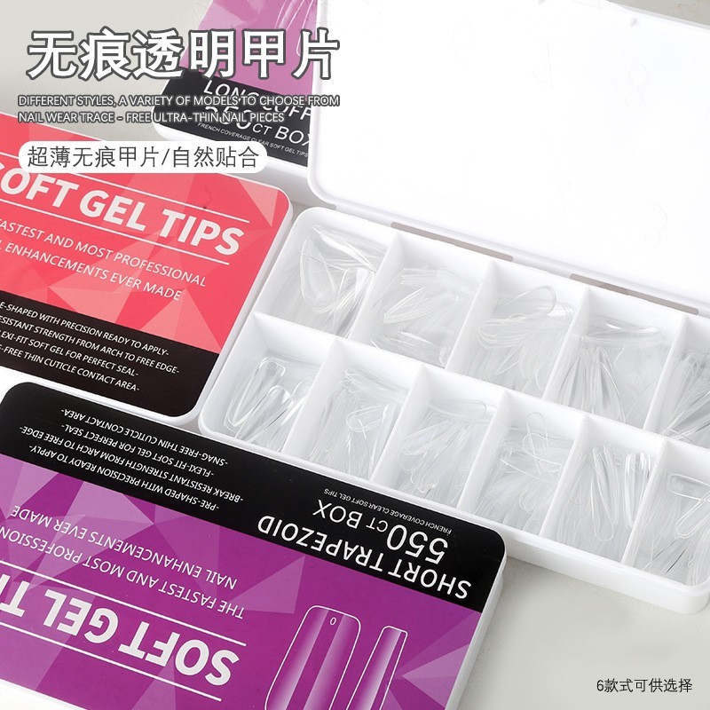 550Pcs/Box Coffin Nail Art Tips Almond Square Clear Fake False Nails Full Cover