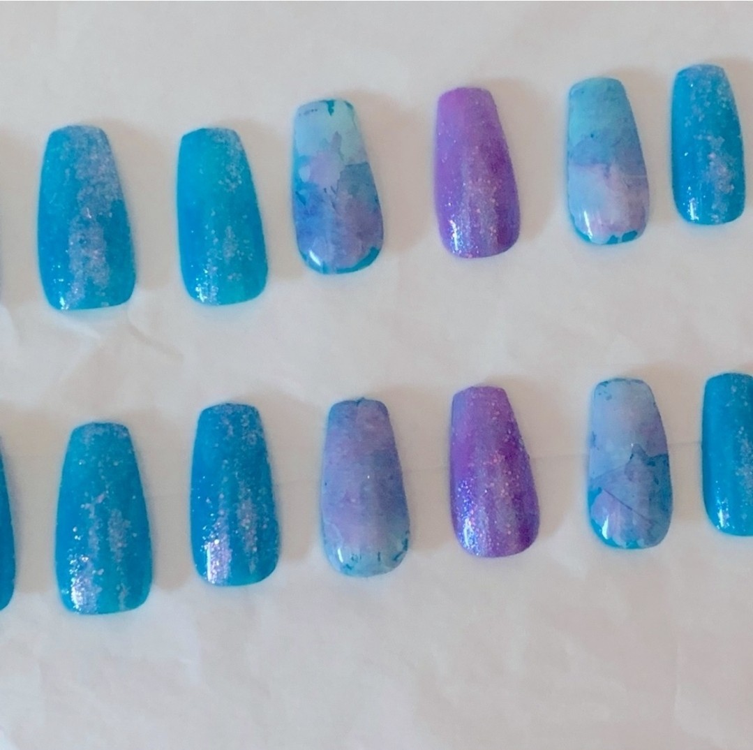 Handmade Custom Purple & Blue Press-On Nails