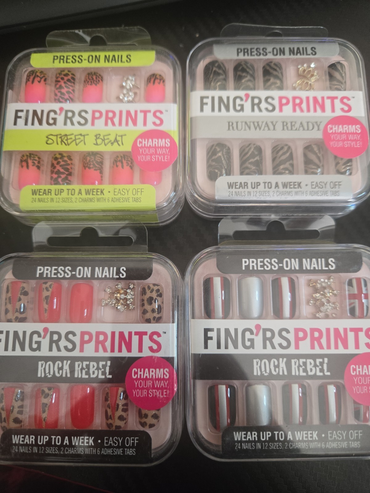 FING’RS PRINTS PRE-GLUED NAILS, RUNWAY READY, 4-Pack. (24 COUNT Per-PACK) (G1)
