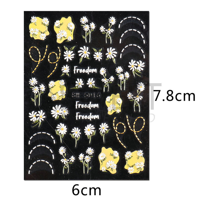 5D Embossed Daisy Tulip Butterfly Camellia Flower Nail Art Stickers Manicure
