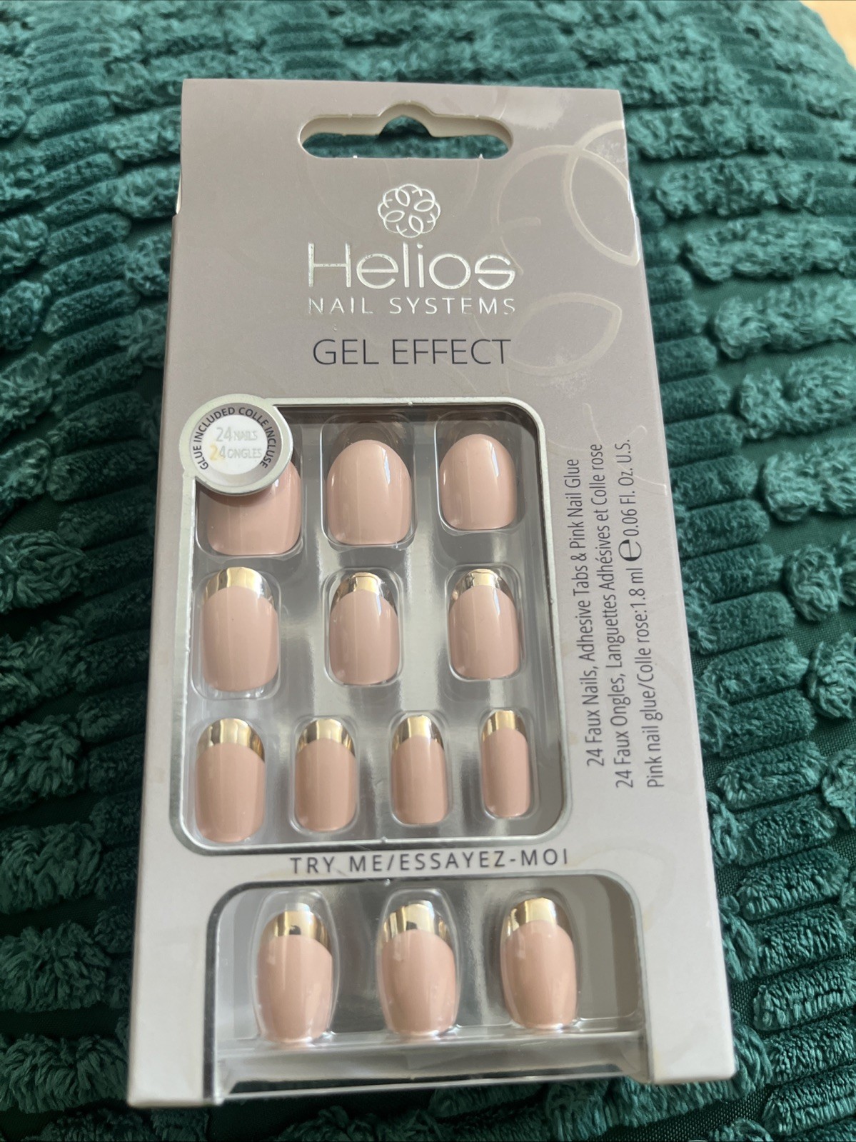 Helios Nail System Gel Effect Press On Nails 24 Count Pack Of 1 Nude With Gold