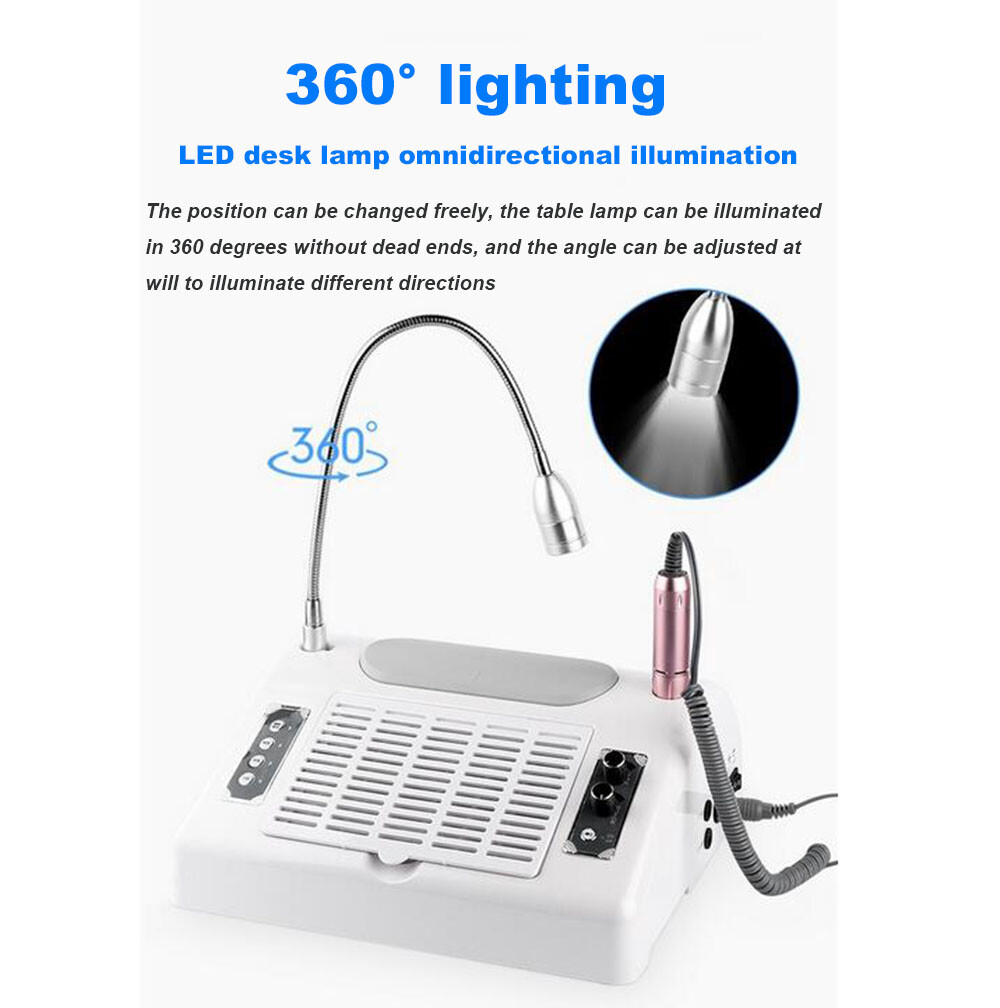 3000rpm Nail Polishing Machine Nail Vacuum Cleaner with 360° LED Light 110/240V