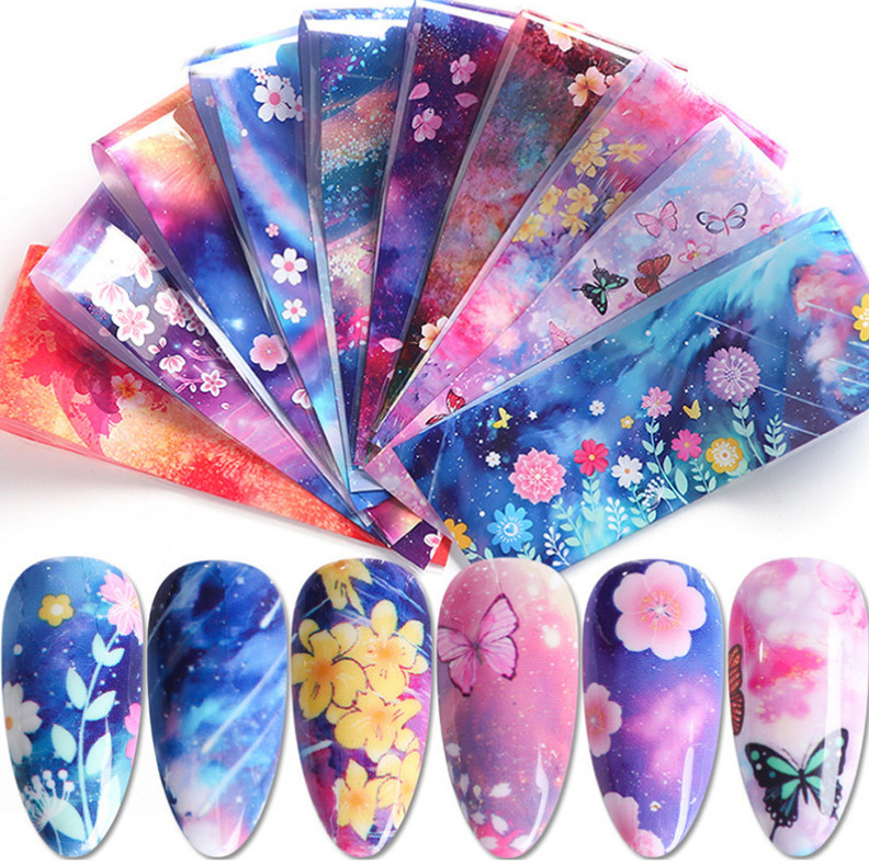 10pcs Sky Butterfly Flower Nail Art Film Foil Transfer Decals Manicure DIY XK123