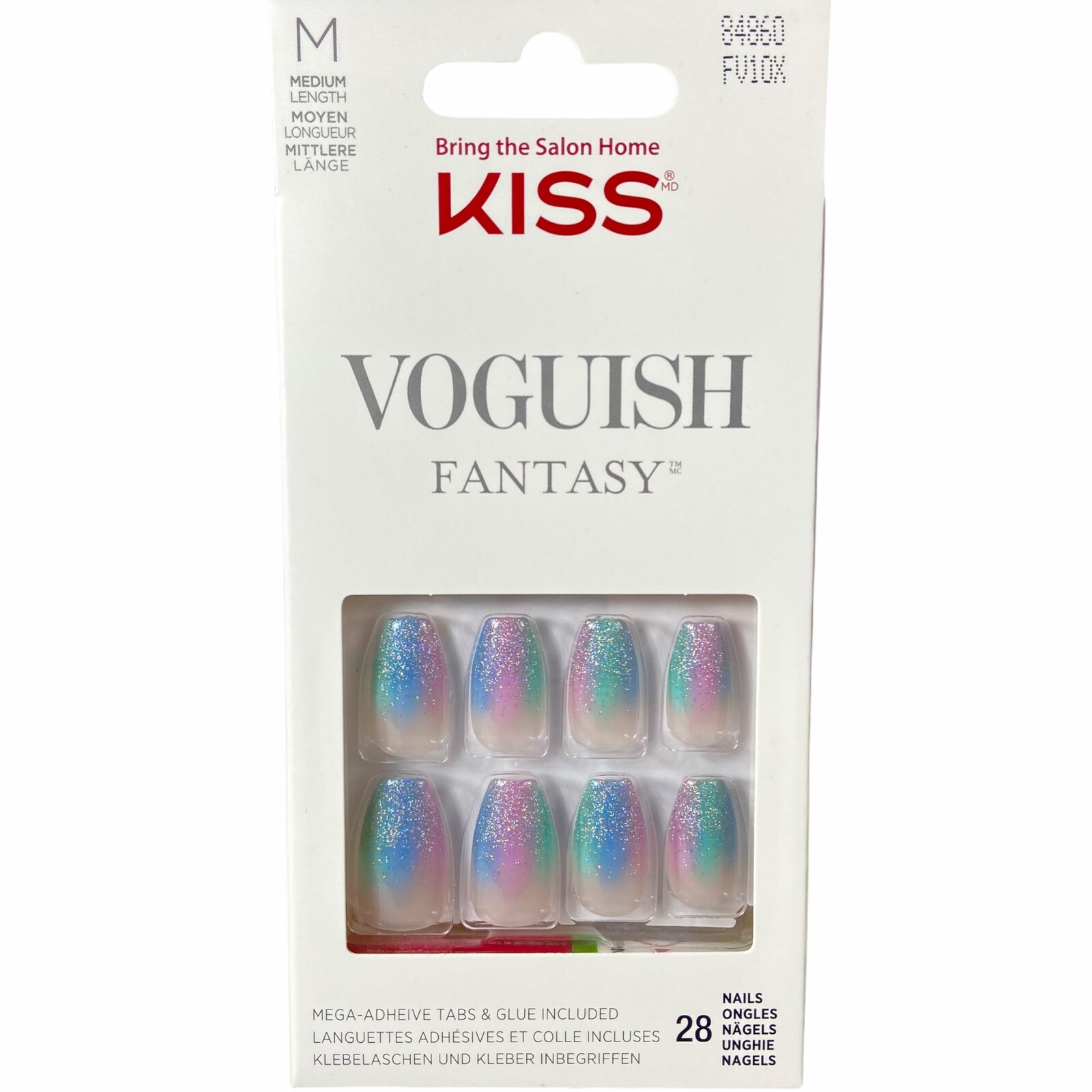 Kiss Nails Voguish Fantasy Press Glue Manicure Coffin Blue Pink Ombre Glitter