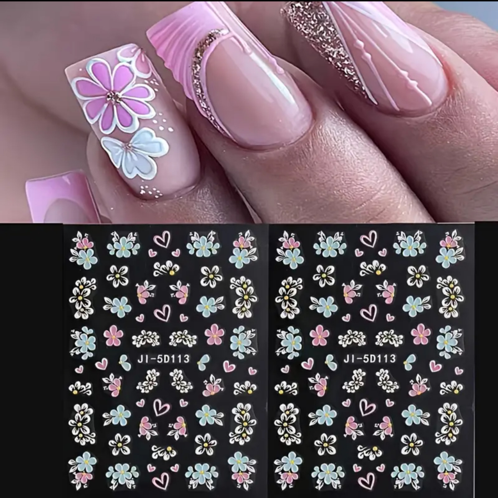 5D Embossed Floral Nail Art Stickers,Spring & Summer Fantasy Manicure Decoration