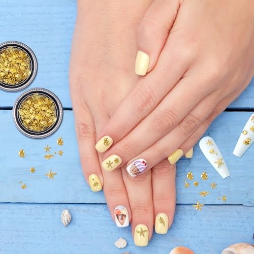 Pndeyo 2 Boxes Ocean Theme Nail Charms, Sea Beach Starfish Seashell Nail Gold