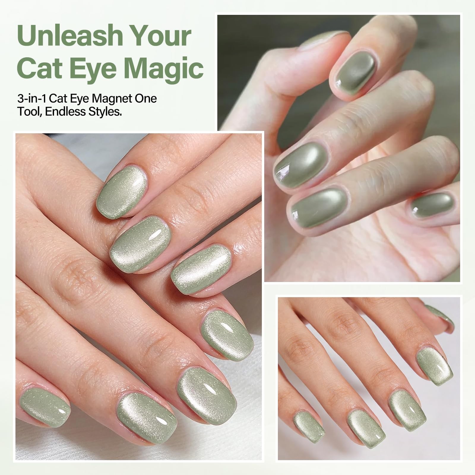 EBANKU 3-in-1 Cat Eye Magnet Nail Art Tool, Double-Head Cylindrical Round Ball