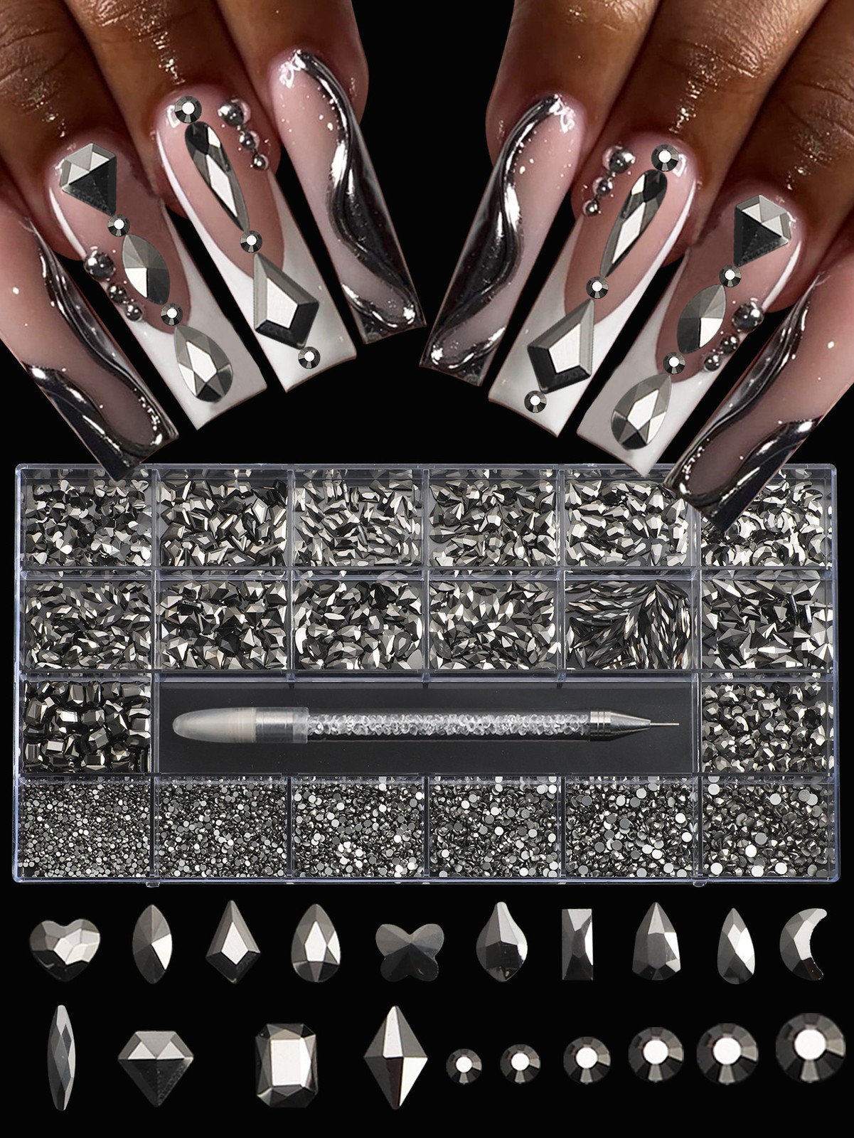 21 grid nail art diamond flat bottom glass diamond multi-style special-shaped di