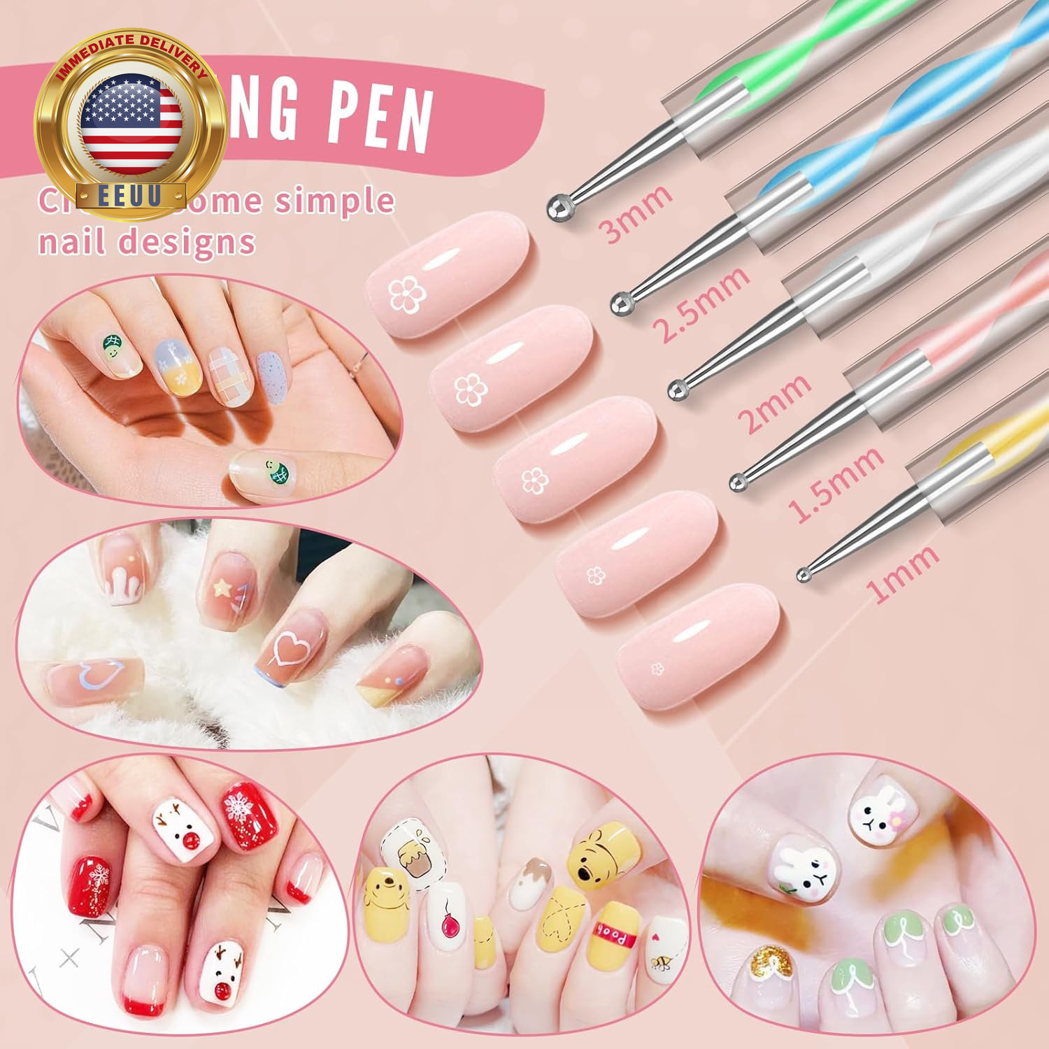 Nail Dotting Tools 10 Pcs Kit, 5 Pcs Double-End Nail Dotting Tools and 5 Pcs Nai