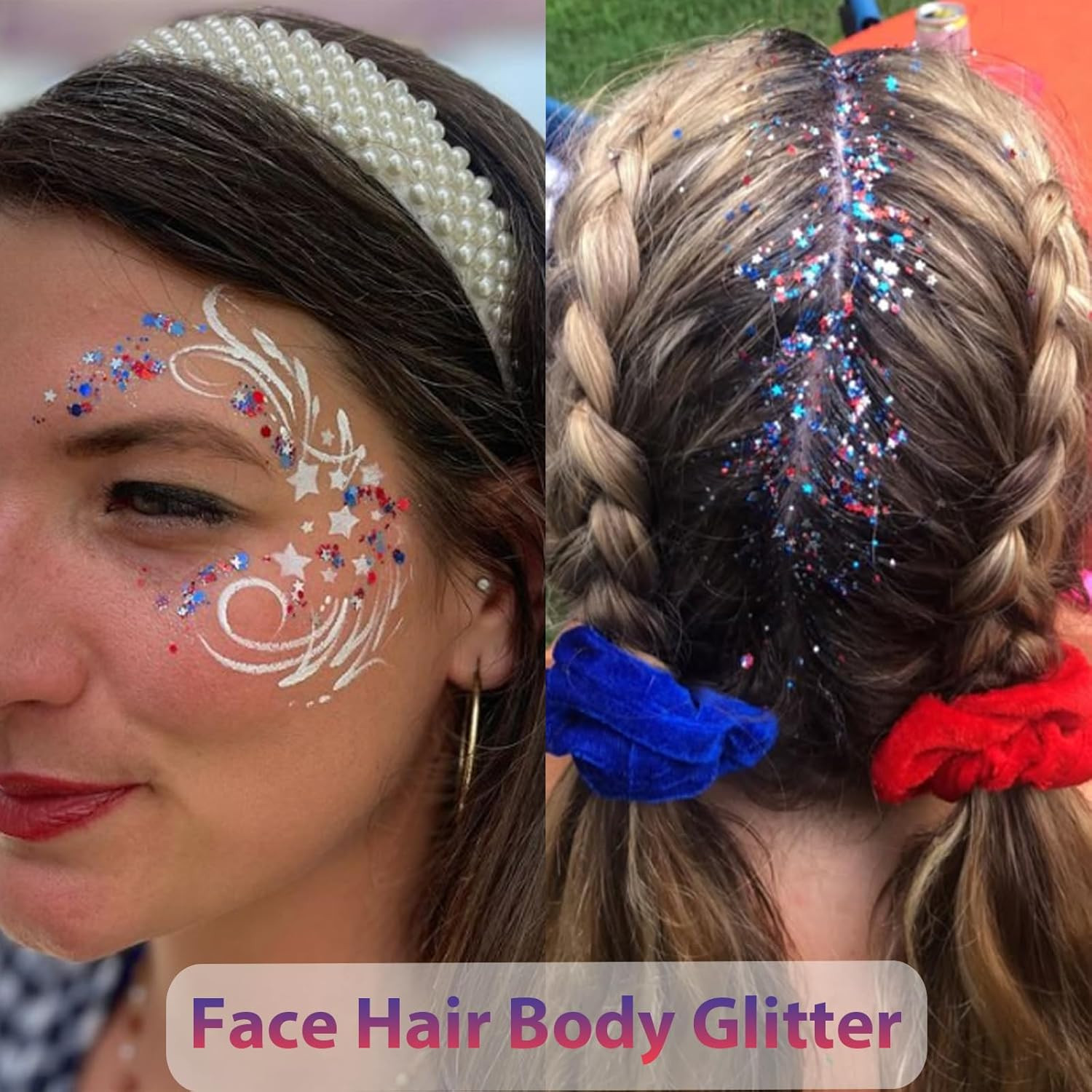 Patriotic Red White and Blue Body Glitter Stick,4Th of July Accessories,Sparklin
