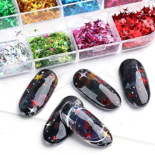 12 Colors Star Nail Art Stickers Glitter Four-Pointed Star Four-pointed Star