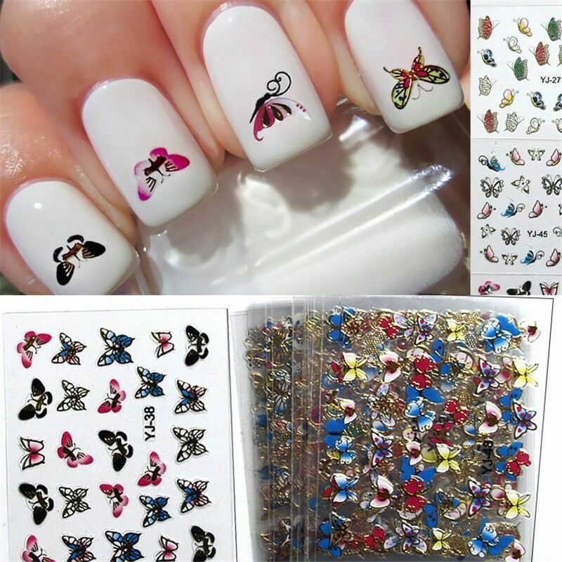 12 Sheets (random) 3d butterfly nail sticker Gold Decals Manicure ship from us