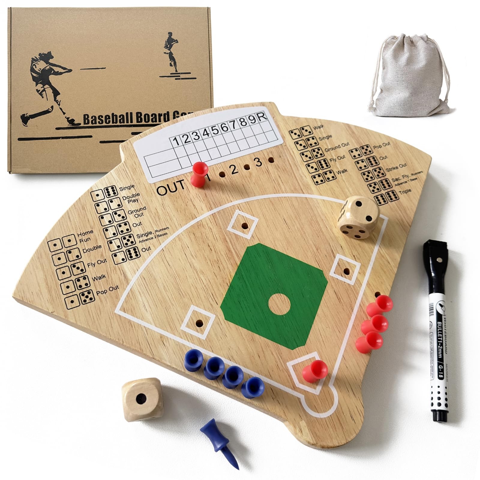 Baseball Board Game, Oak Made Leisure Game for Medium, Original Wood Color