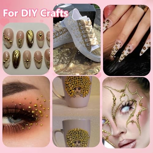 Gold Pearls for Crafting, Flatback Half Round Gold Pearl for Nails, 7 Set-1