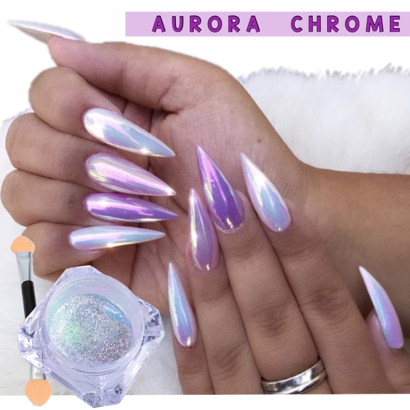 AURORA CHROME UNICORN NAIL POWDER Mermaid AB MIRROR Effect RAINBOW Crystal (um)
