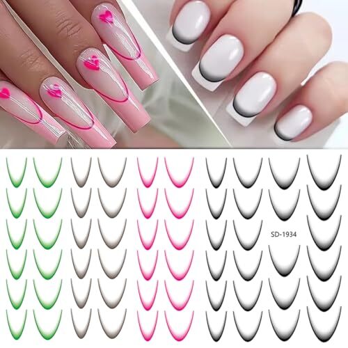 12Sheets Gradient French Line Nail Stickers, Colorful Stripes Color French Line