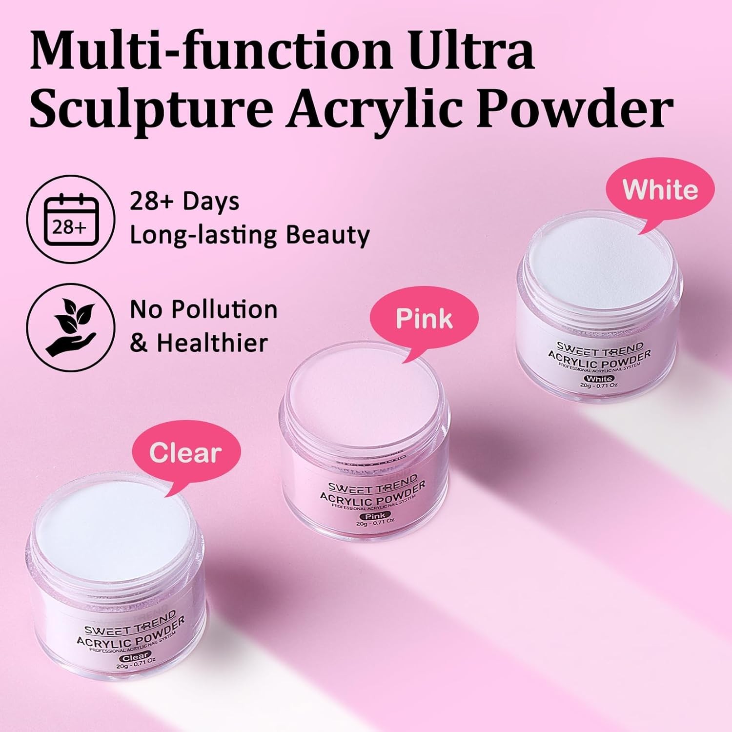 Acrylic Nail Kit with Drill: 20g Clear White Pink Acrylic Powder and Liquid Begi