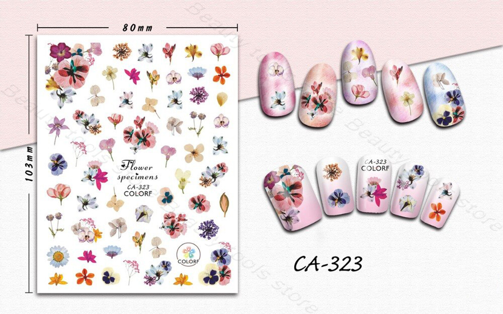 Nail art 3D stickers decal pink white purple dried flowers CA323