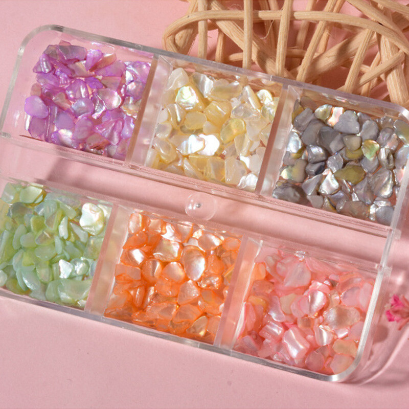 6 Grids Nail Art Abalone Shell Irregular Fragment 3D Charm Decoration Slice DIY