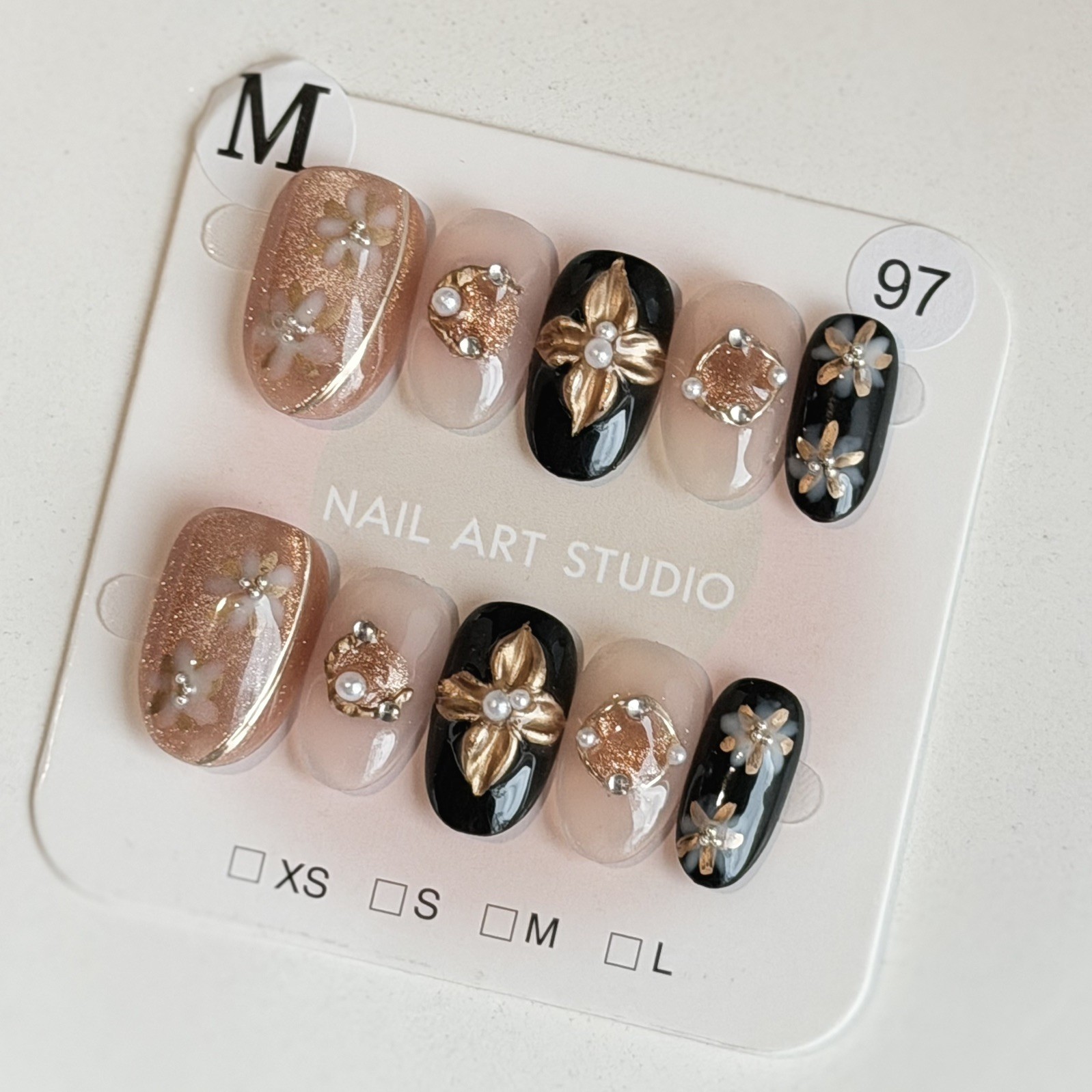 Unique Handmade Press-On Nails Size M | One of a Kind Set, Reusable 97