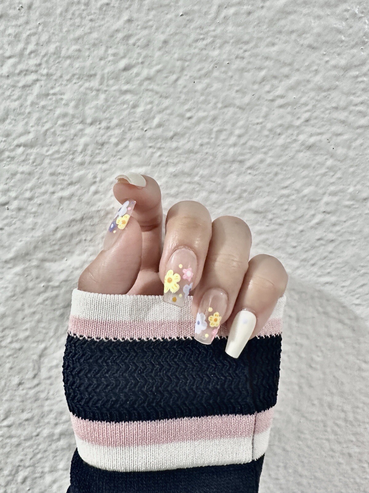 press on nails handmade Spring Flowers Medium Coffin S M L