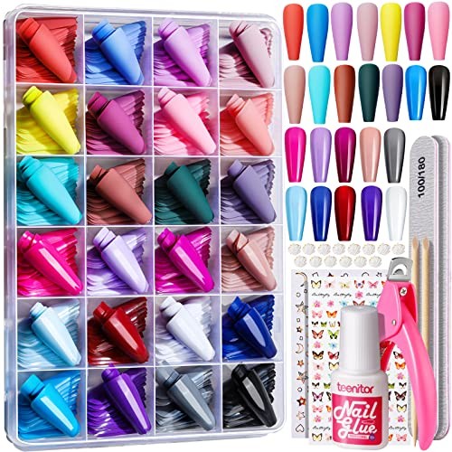 Long Press On Nails Kit 24 Color Long Coffin Nail Tips Matte/Glossy Colors