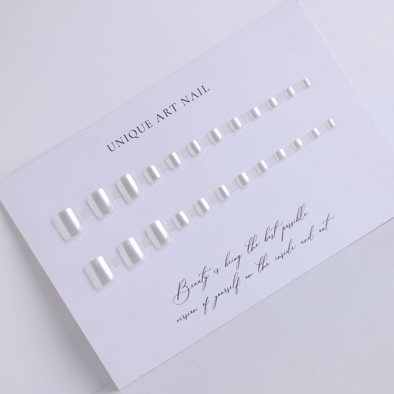 48P White Shell Cat Eye Toe Press on Nails,Short Square Glossy Shiny Fake Nails