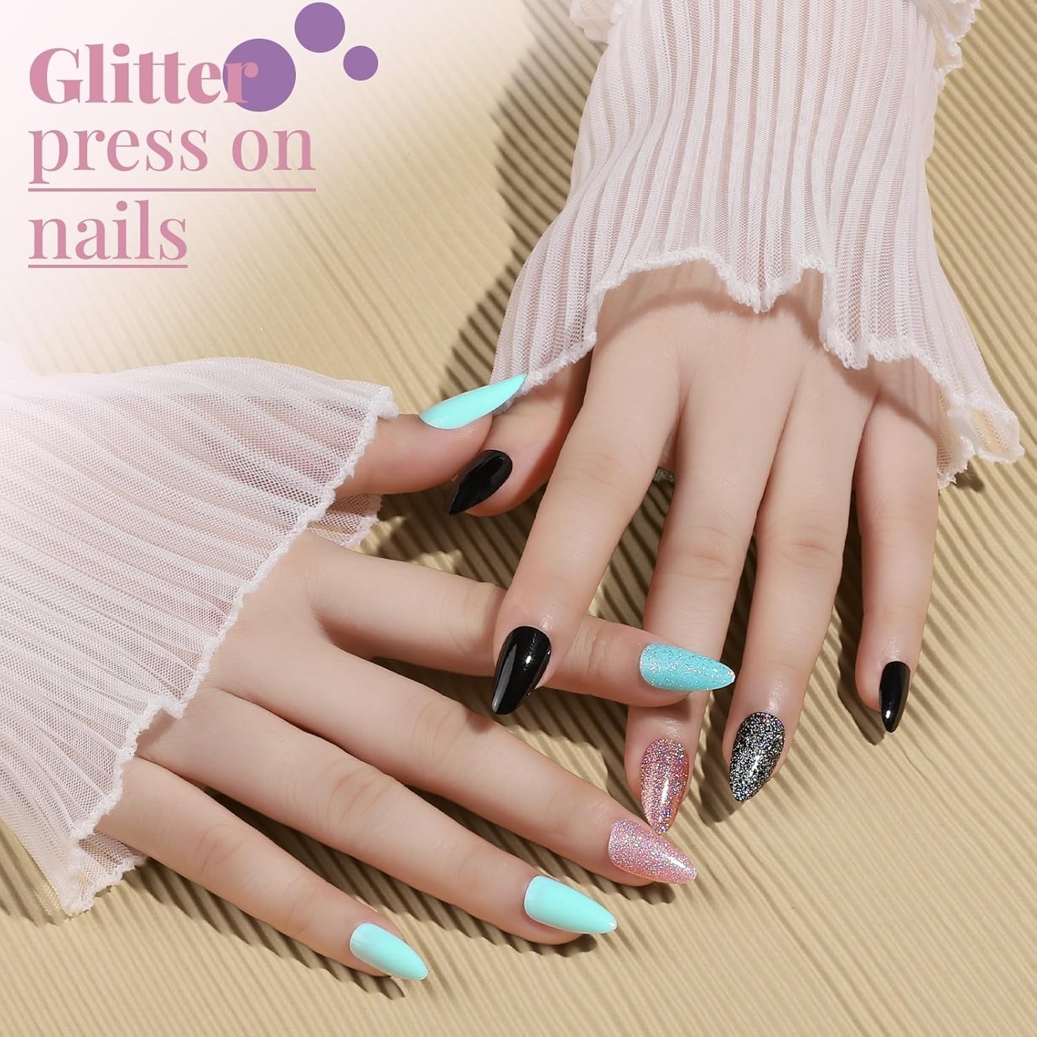 Elegant Press-On Almond Nails Kit: Matte, Glossy & Glitter for Effortless Style