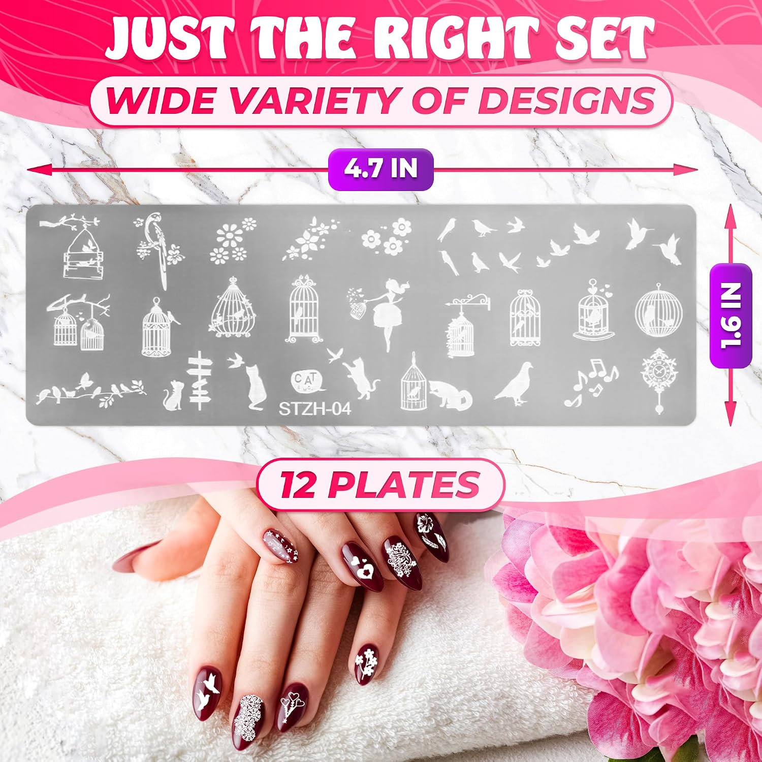 Holiday Nail Stamping Plates 12 Pcs, Stainless Steel Art Templates | Unique
