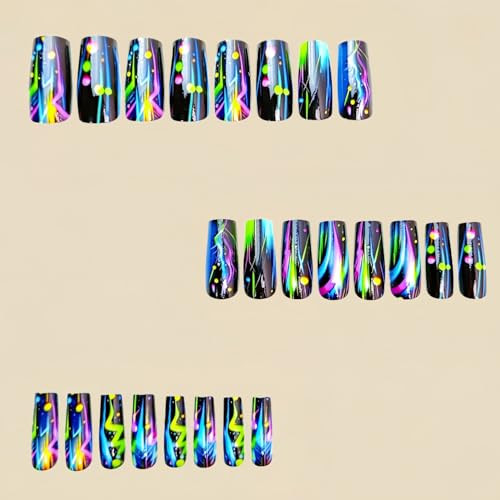 Color MIXFOSAHN Press on Nails Medium Coffin Fake Nails Black Color Artistic5