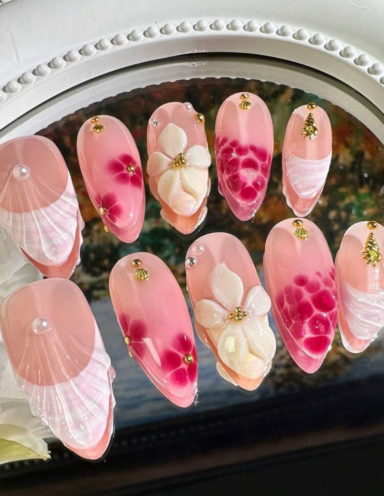 10pcs/Set Handmade Delicate French Floral Nail Art Nails