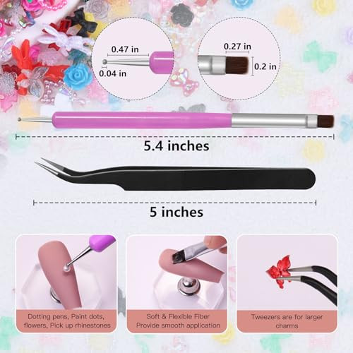 3D Nail Charms Set 9 Colors Flower Butterfly Bow Rabbit Nail Gems Mixed Color 1