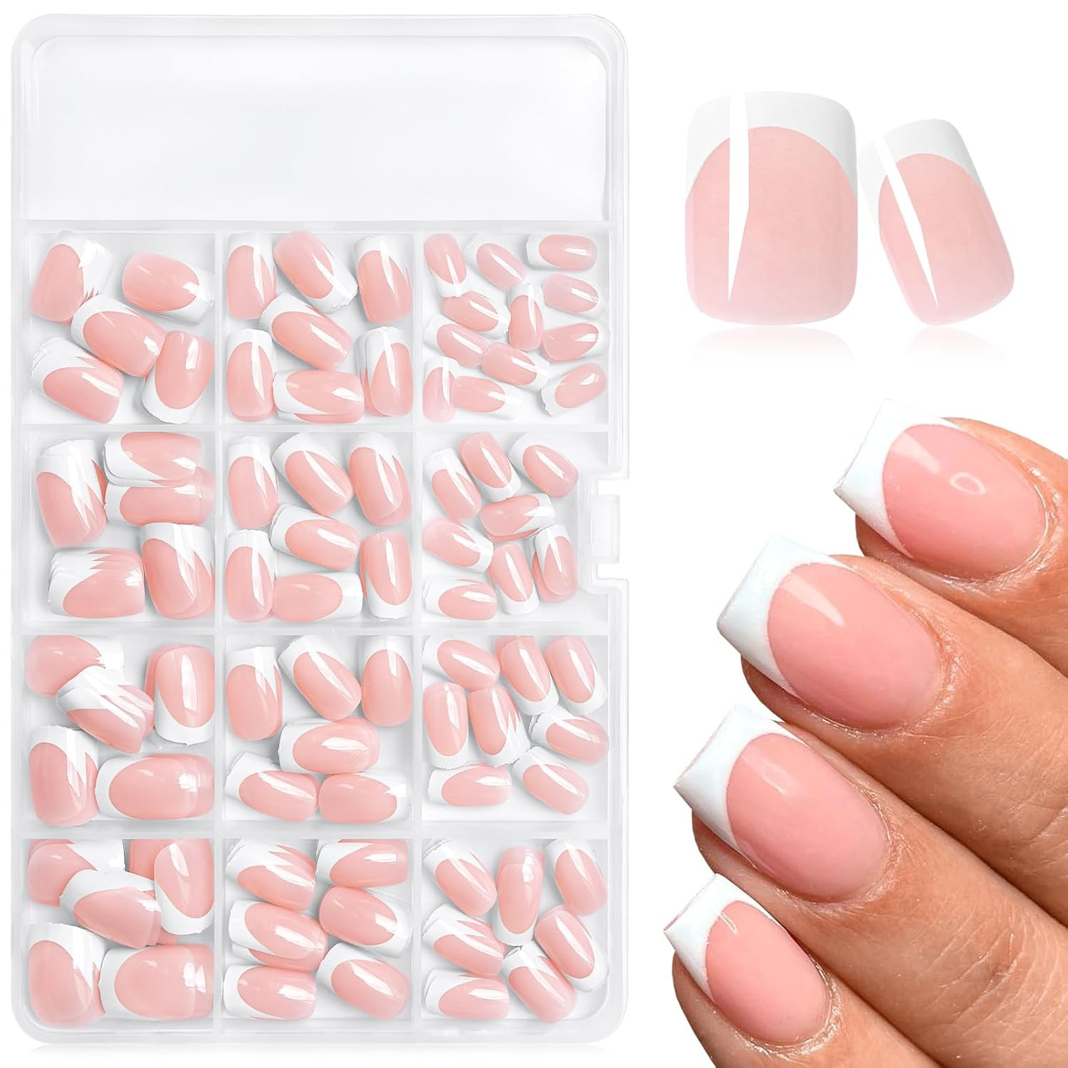 240Pcs French Tip Press on Nails Short Square Fake Nails, White French