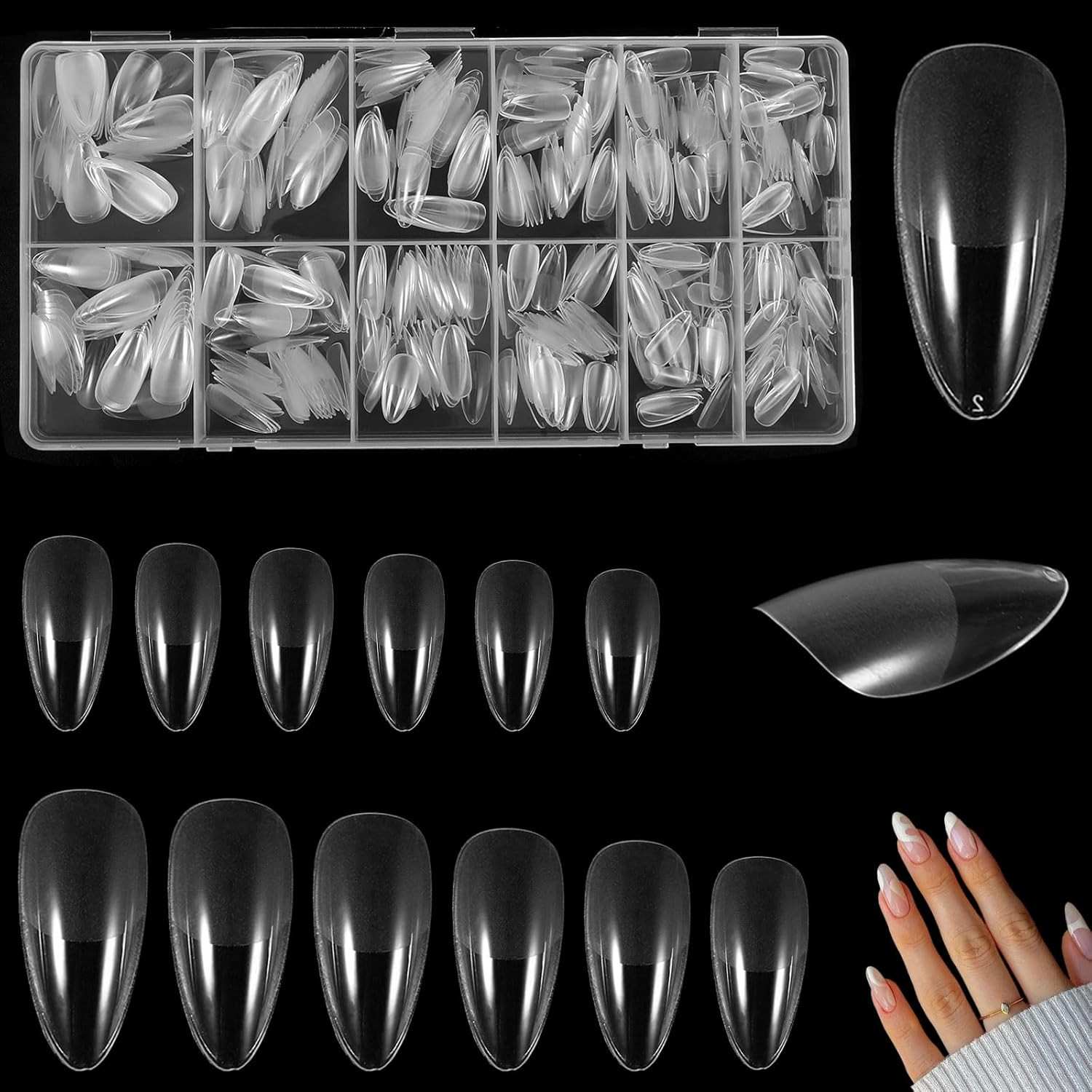 600PCS Almond Nail Tips, Clear Full Cover Fake Nails Medium Almond Gel X Tip Pre