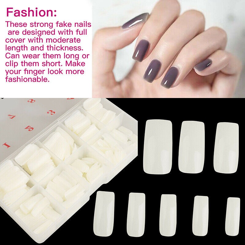 500pcs Fashion Manicure Full Cover Natural False Nails Fake Tips Tools With Box