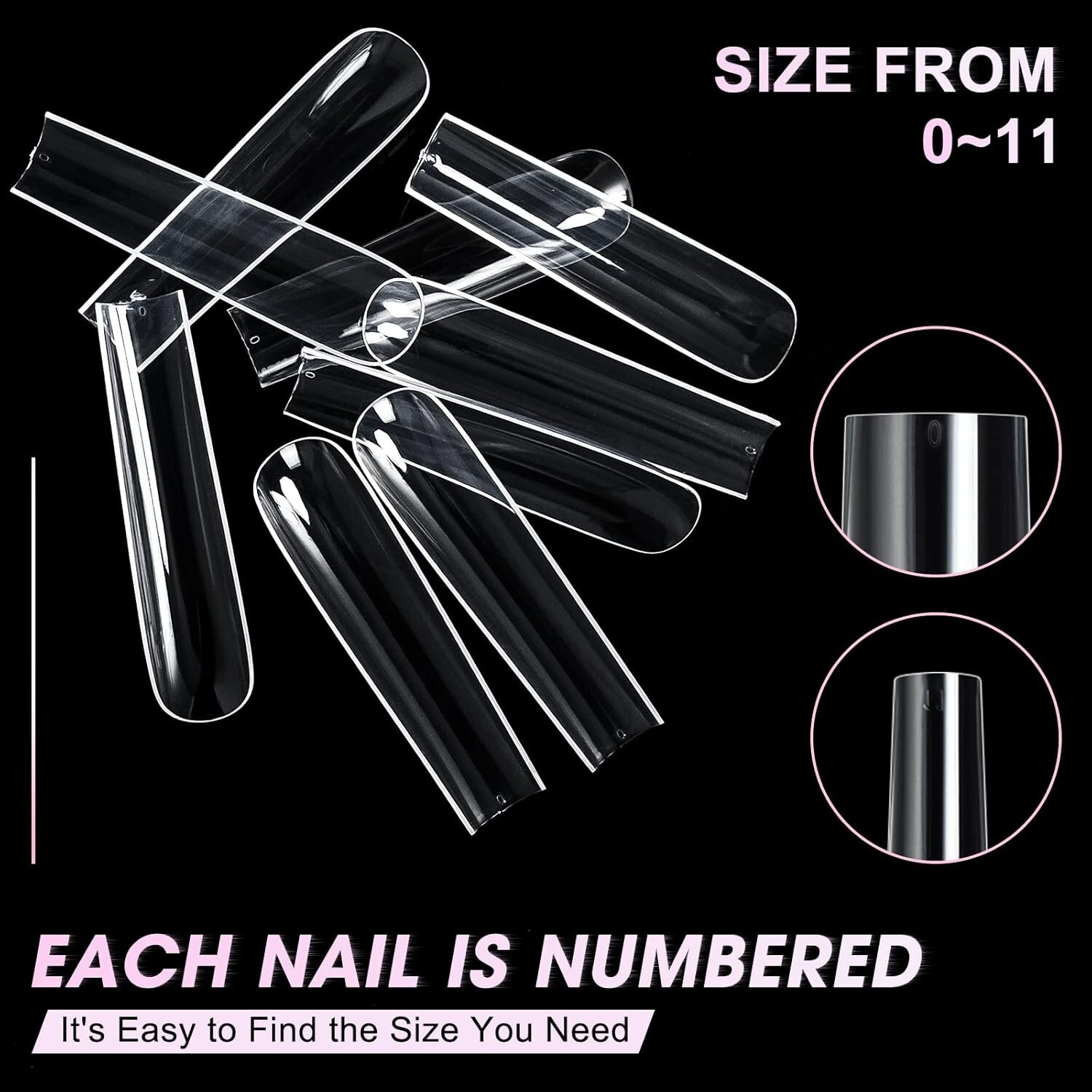 Extra Long Square Full Cover Nail Tips 240PCS XXXL Clear Fake Nails 12 Sizes New