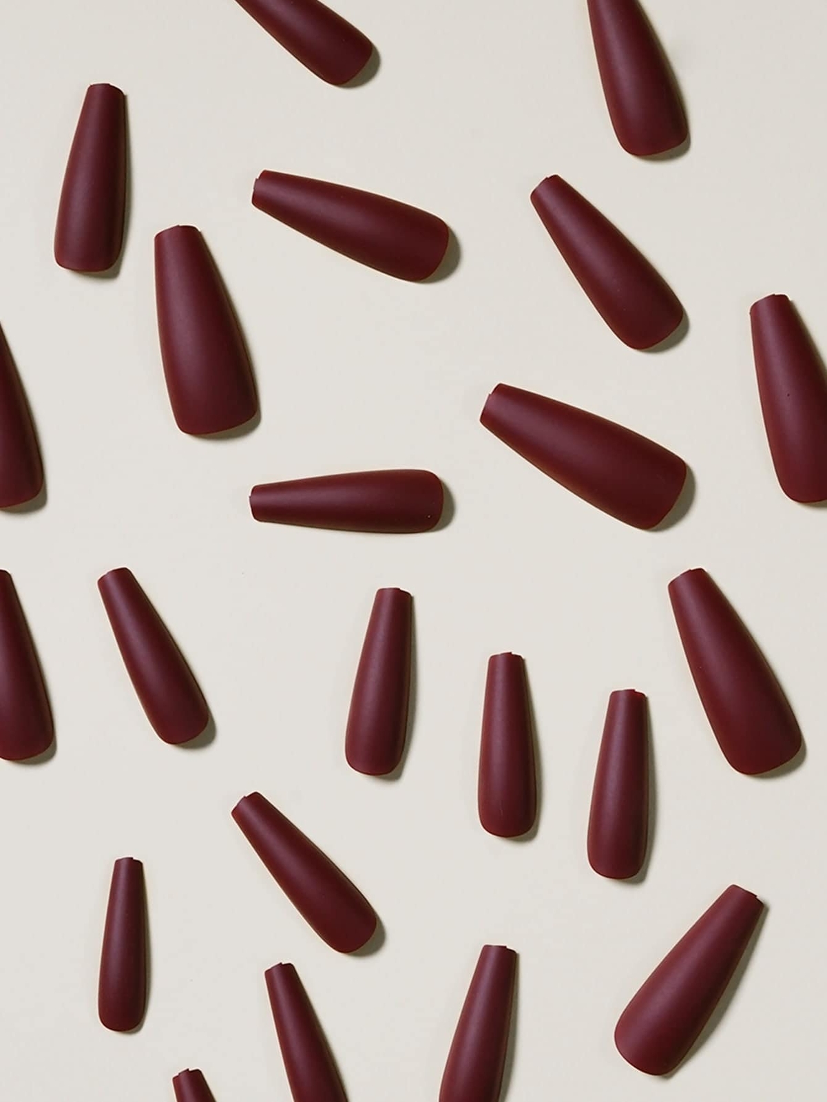 24pcs Long Coffin Burgundy Solid Matte Fake Nail False Nails Press On Nails Glue