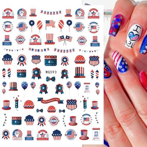 4th of July Nail Stickers, 8 Sheets American Flag Independence Day Nail Art