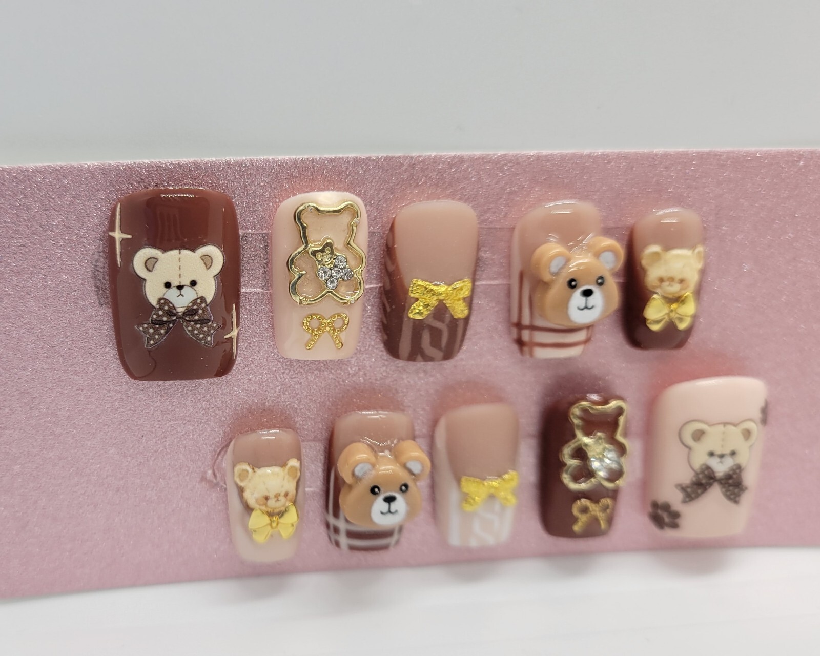 Handmade Teddy Bear Autumn Cute French Brown Sweater presson nails short Square