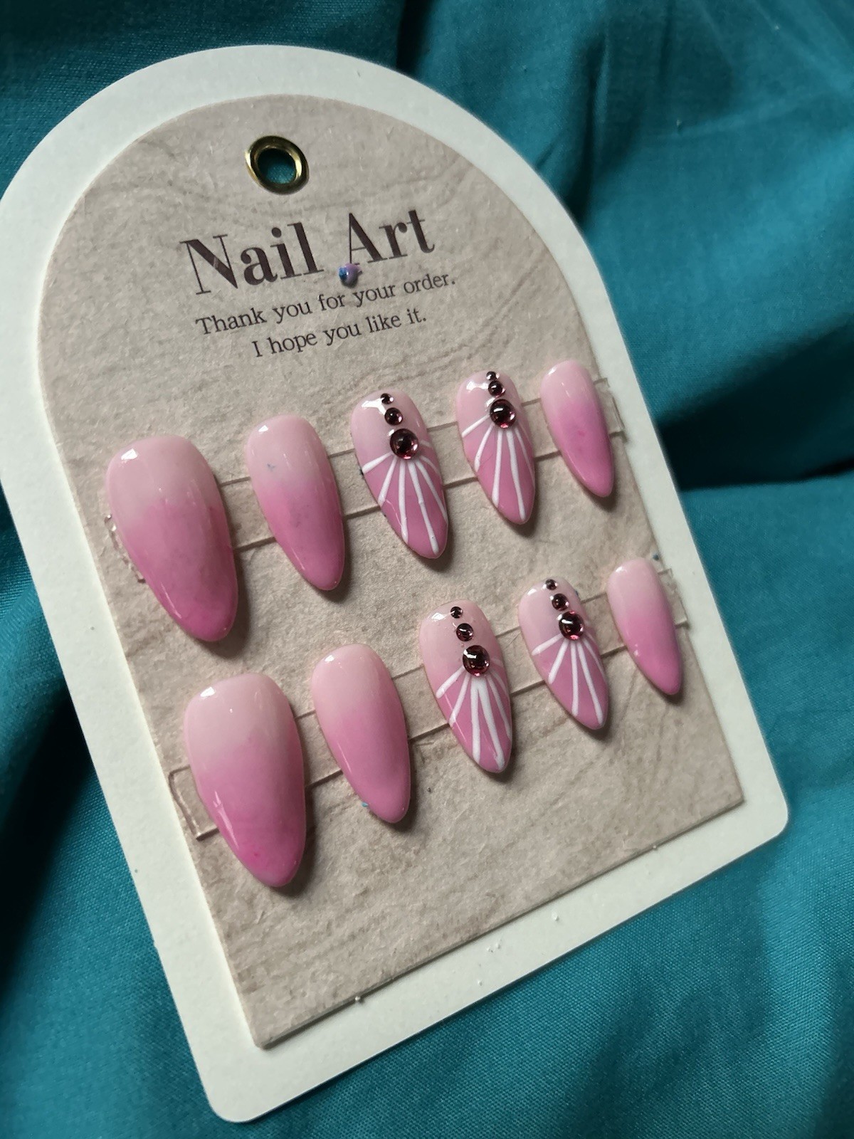 Z NAILZ! Handmade L Almond Pink Ombre’ W/2 Feature Nails Press On Nails