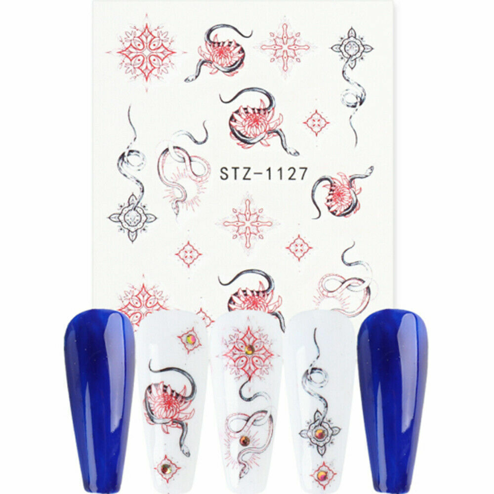 Nail Art Water Decals Transfers Dragon Mona Goth Gothic Zodiac Snakes Rose NS41