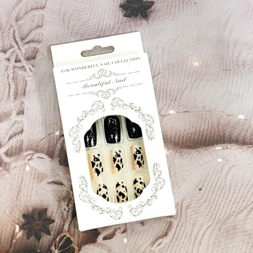 Black Press on Nails Square 24Pcs Glossy Full Cover Medium Acrylic Square
