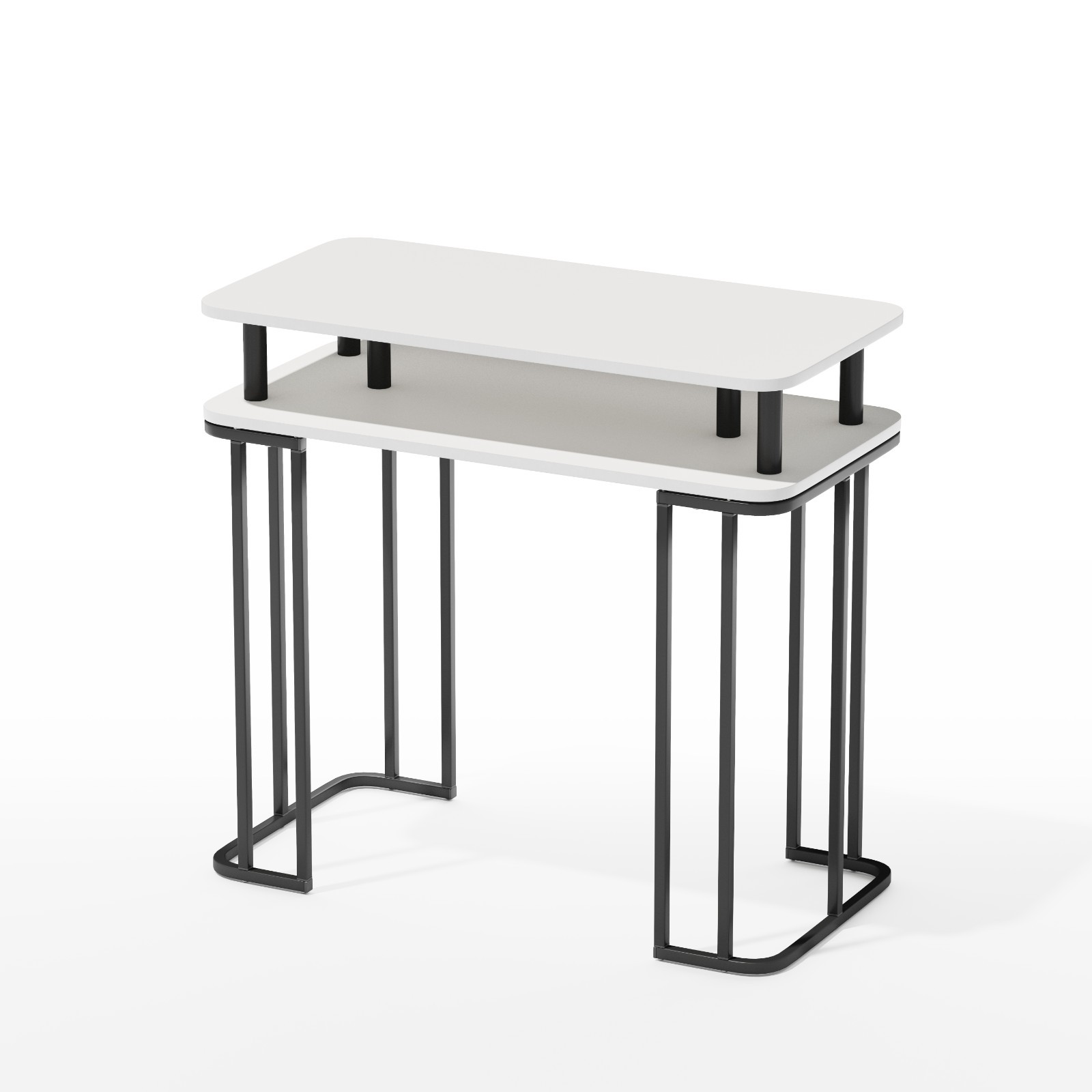 2-Tier White Manicure Table Nail Desk Rectangular Minimalist for Salons