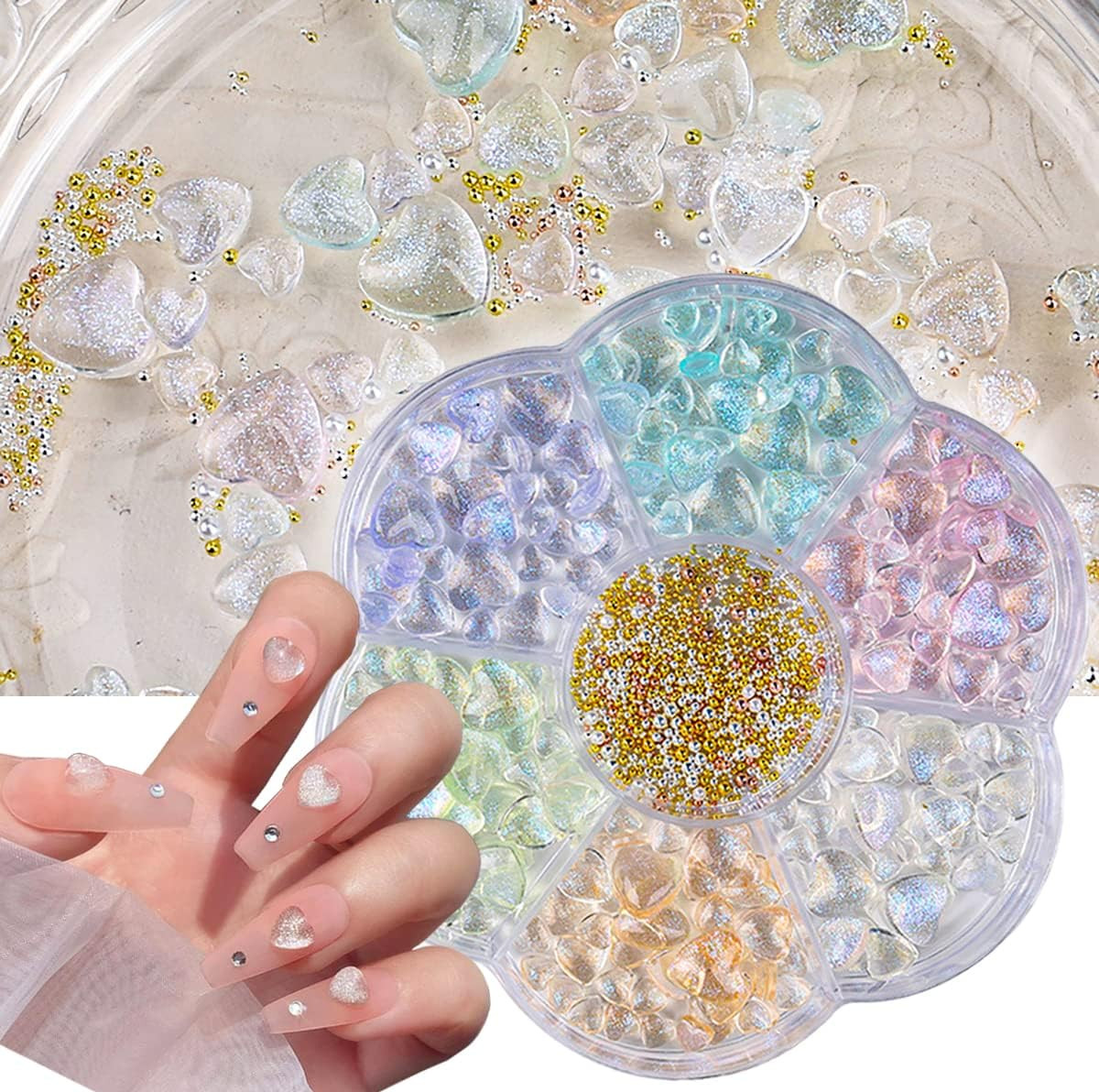 210 Pcs 3D Heart Nail Charms, Mixed Size Love Rhinestones, Flat Jelly Resin Crys