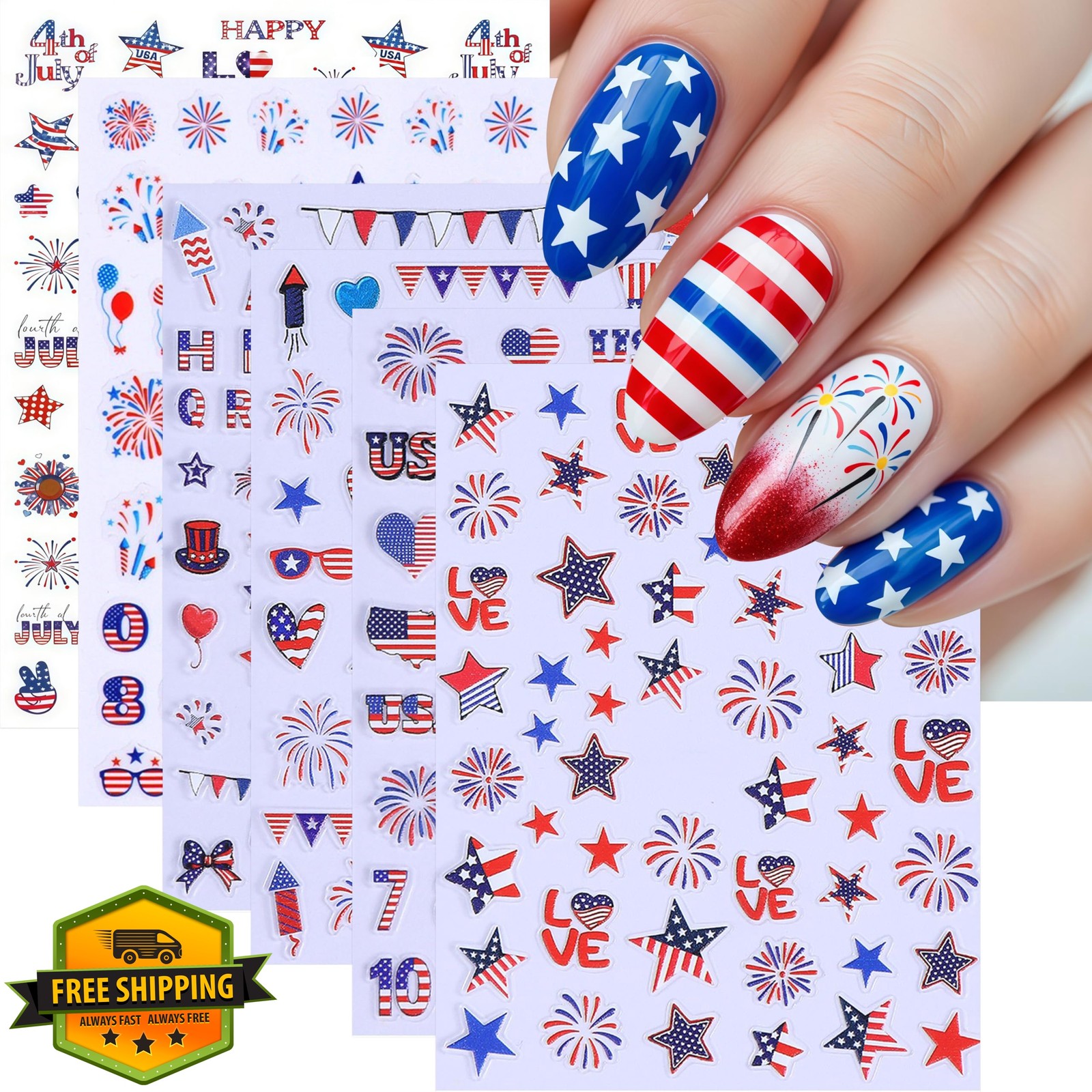 CnSybaris 4th July Nail Stickers flag fireworks