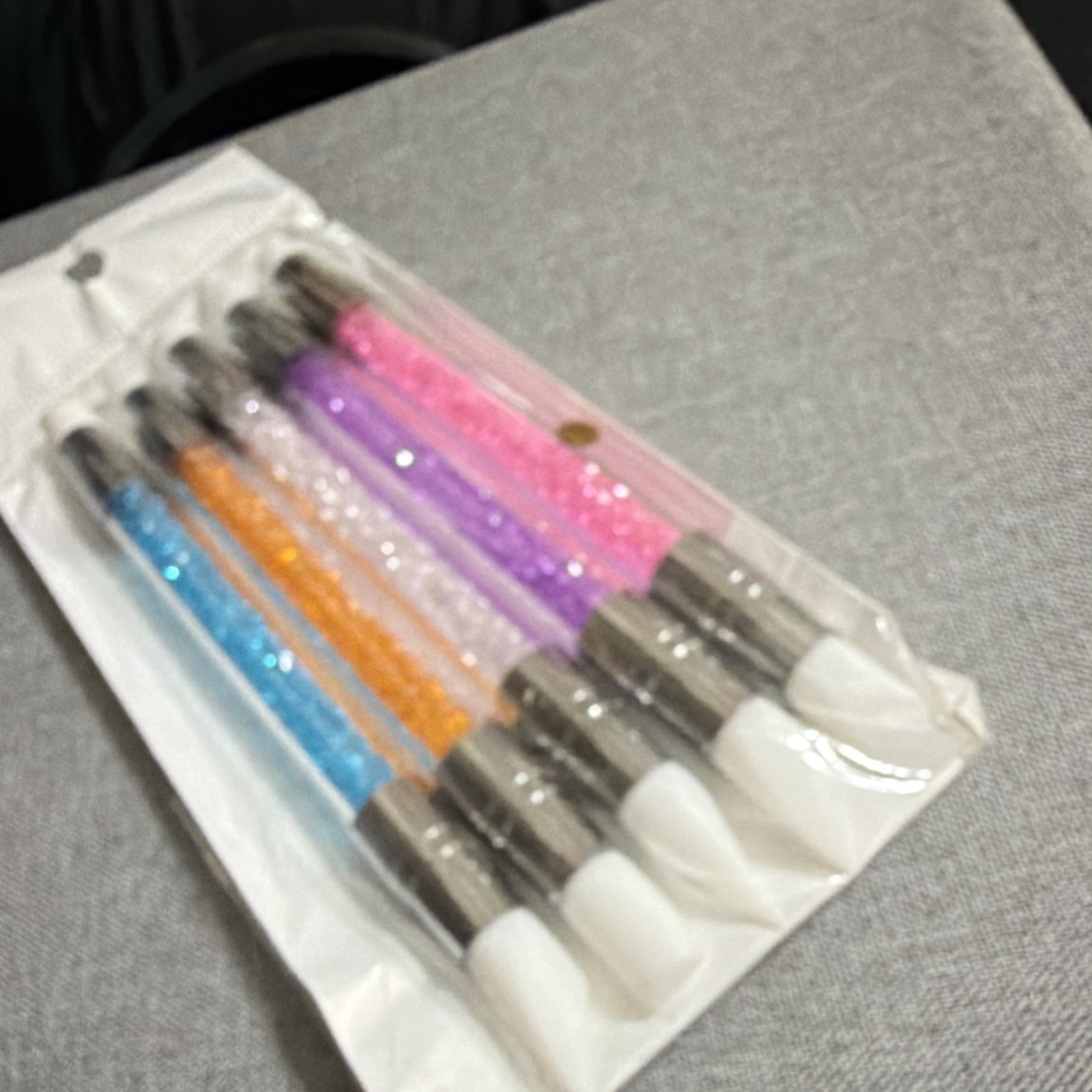 Set of 5 Double Head Nail Art Pens Blue Orange Purple Pink Clear