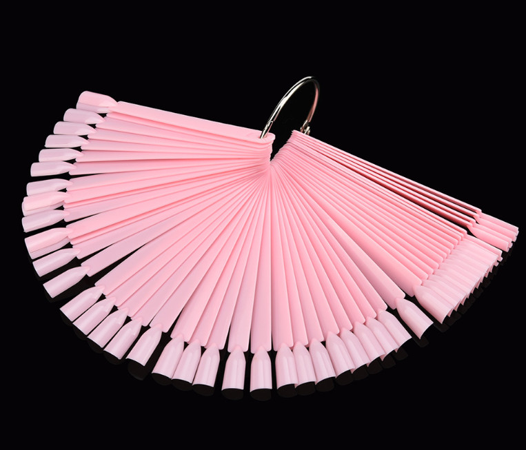 50x False Nail Tips Polish Palette Nail Practice Fan Color Sticker Display Pink