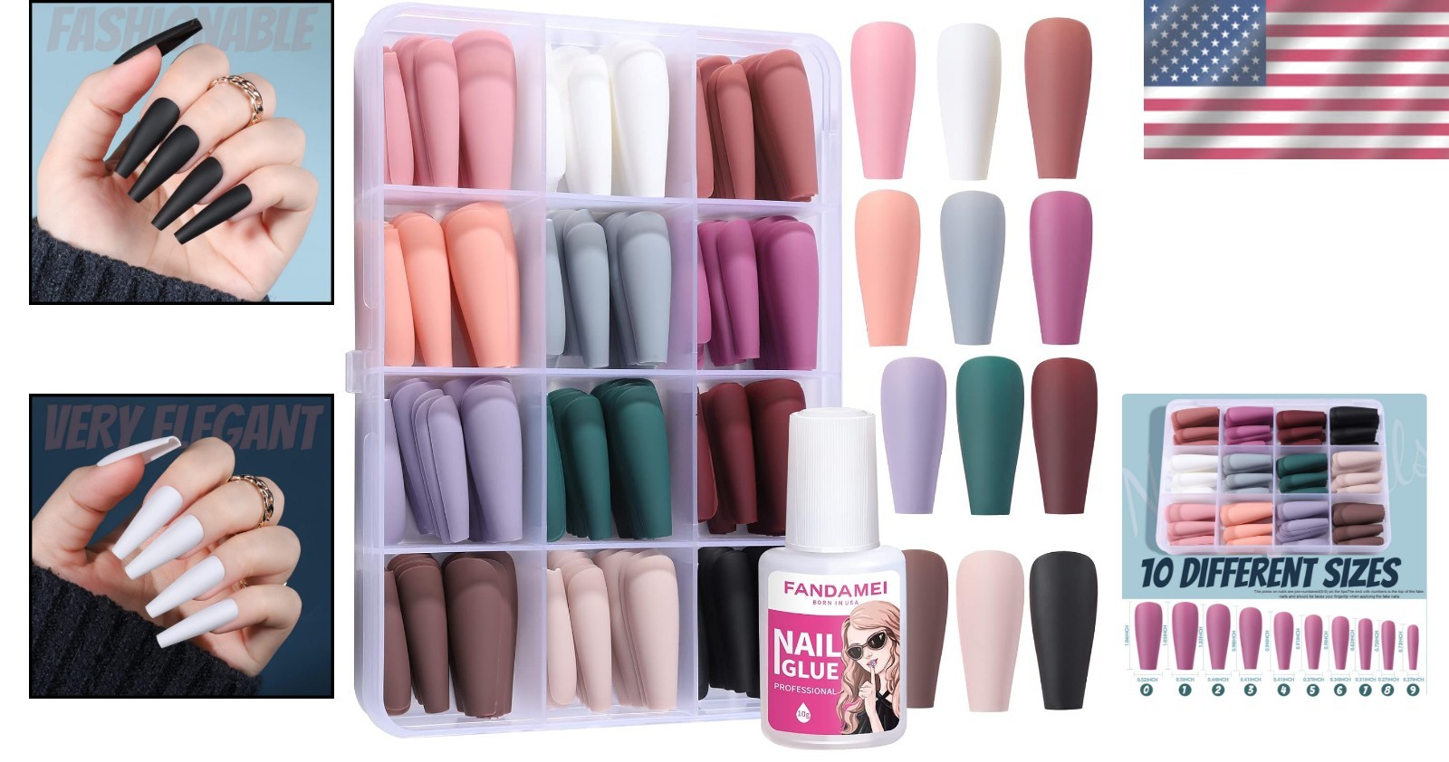 Classic Long Ballerina Fake Nails 240PCS with 10g Nail Glue for Perfect Fit