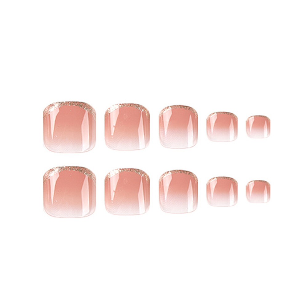 24x False Toenails French Manicure Fake Press On Full Cover Toe Nail With 1 Glue