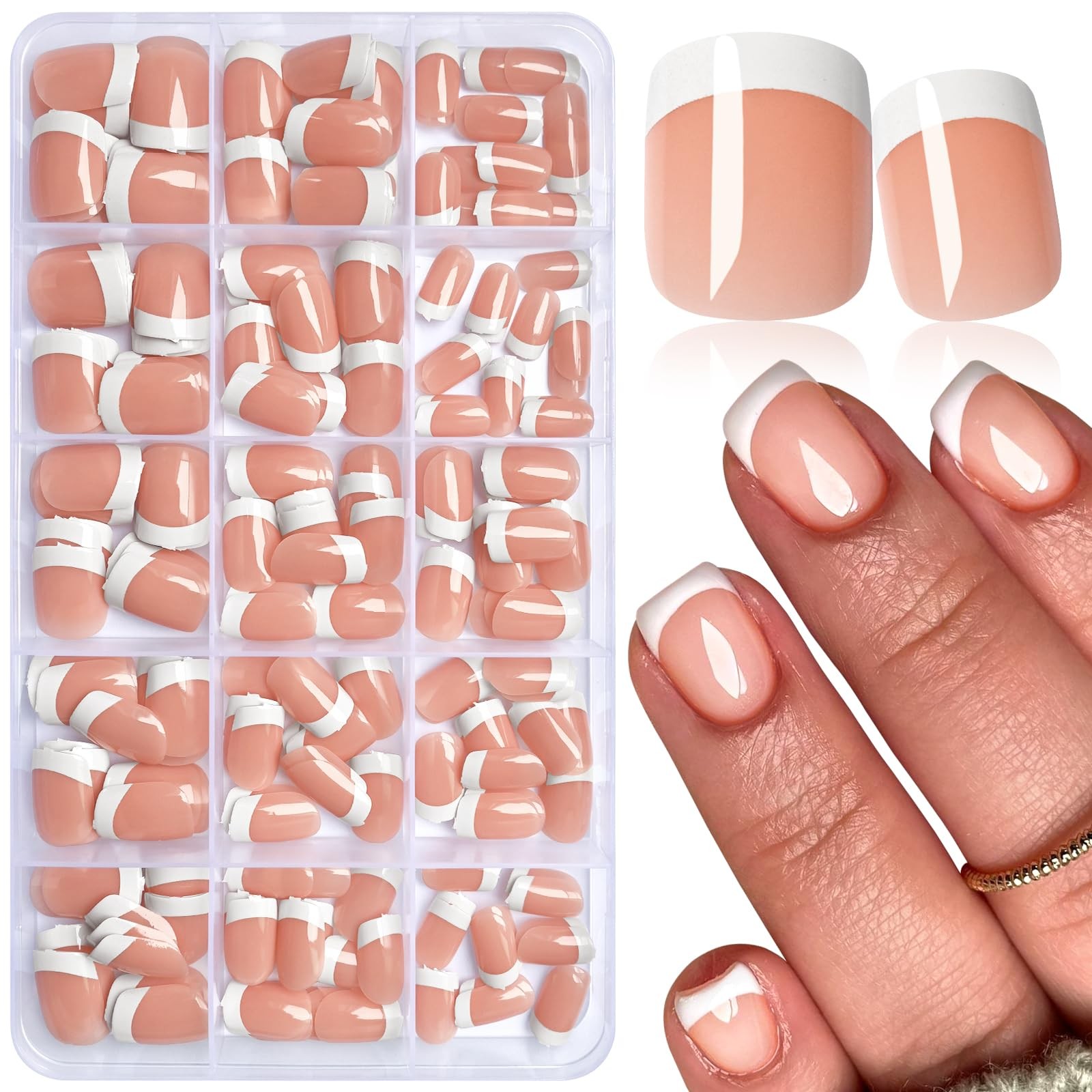 White French Tip Press on Nails Short – 240pcs Tangerine Pink Extra Short Squ…